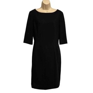 Donna Degnan Black Boat Neck Elbow Sleeve Sheath Dress Style 9116-FK Size 8